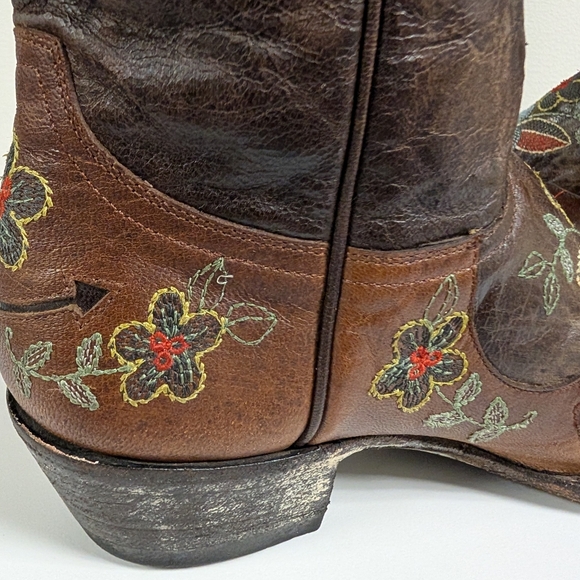 Old Gringo Bonnie Floral Embroidered Cowboy Boots Brown Distressed - Picture 5 of 16